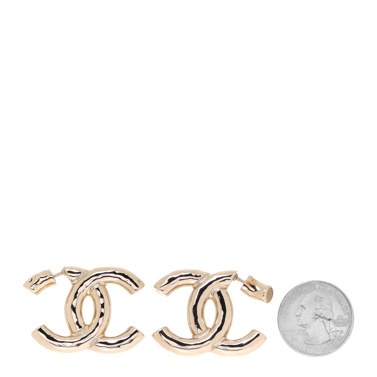 Chanel Metal Large CC Earrings Light Gold 2 of 5