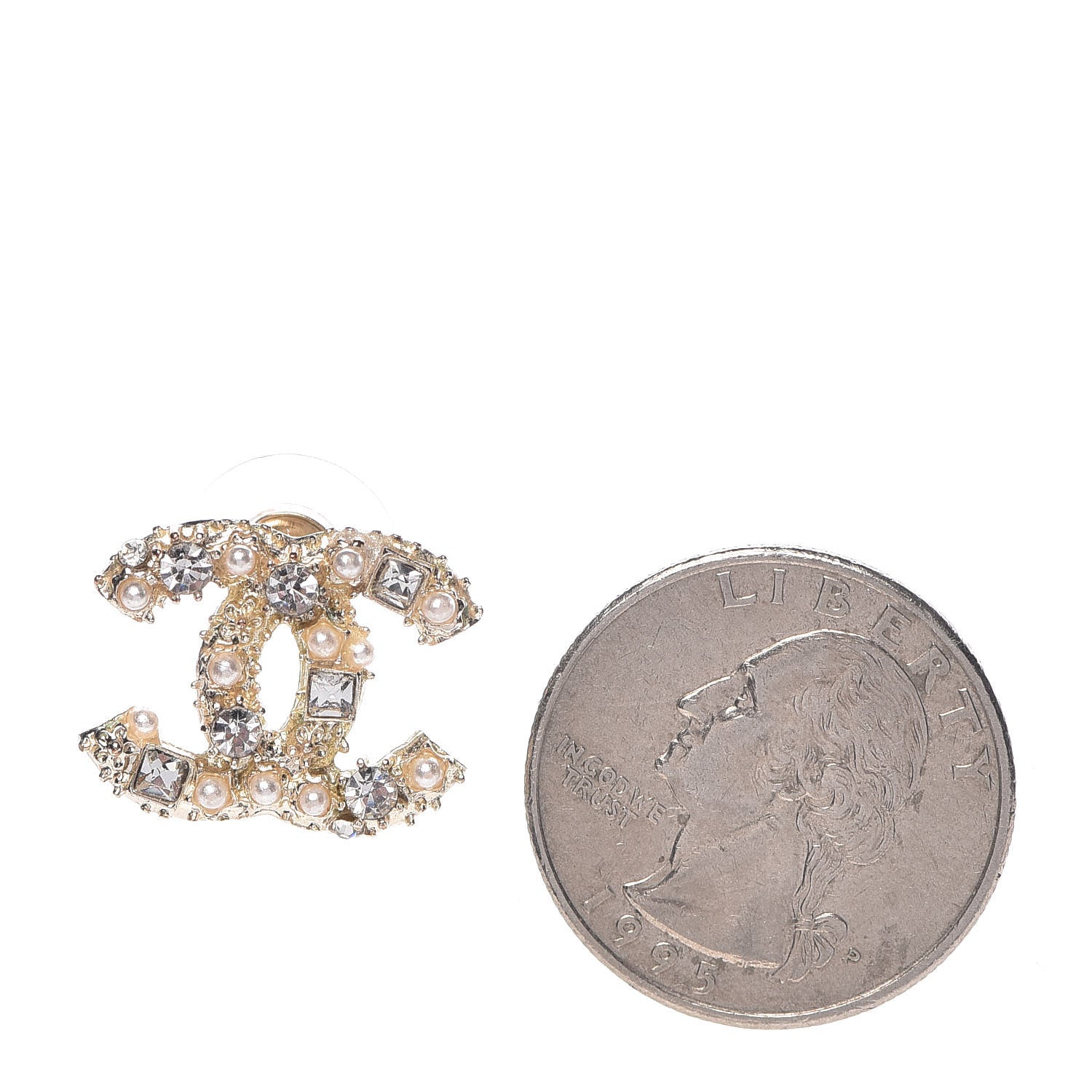Chanel Pearl Crystal Baguette CC Earrings Gold 2 of 5