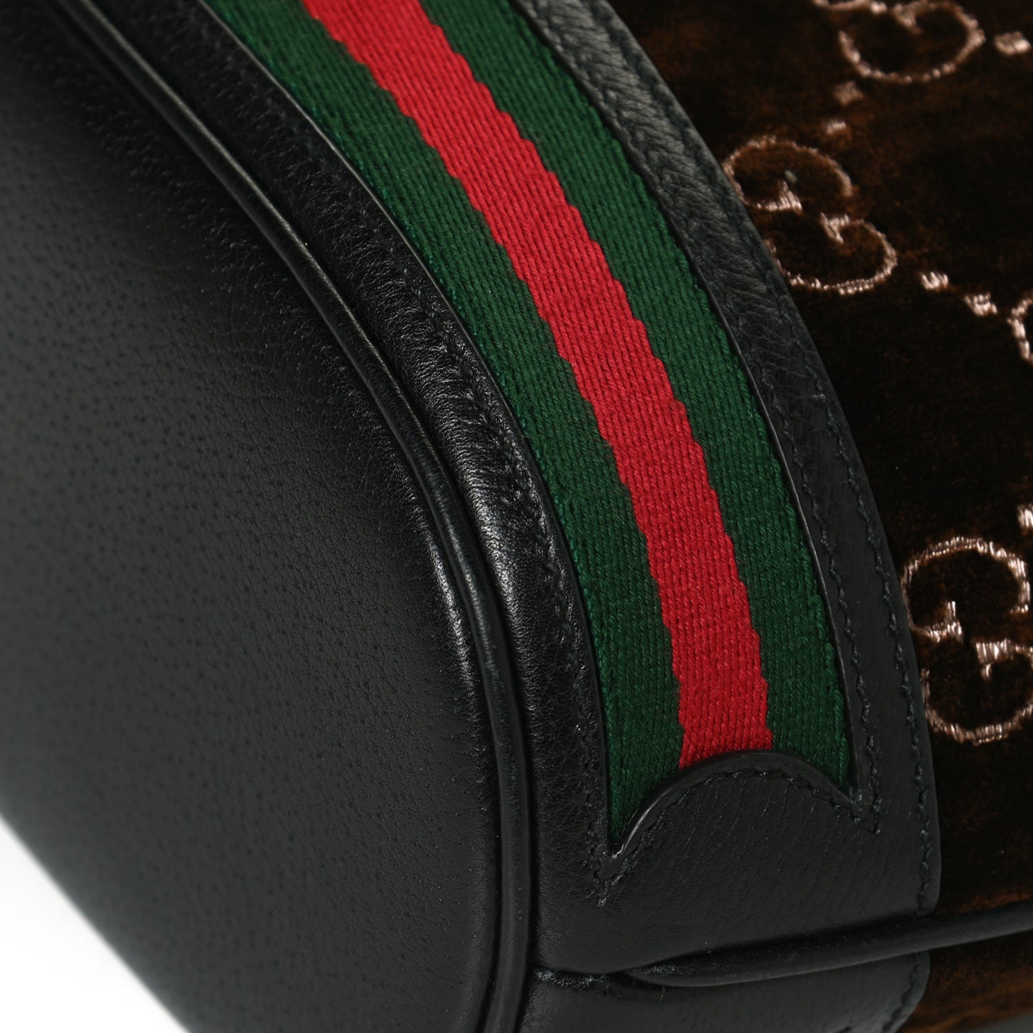 Gucci Velvet GG Monogram Textured Calfskin Web Bucket Bag Brown Black 11 of 12
