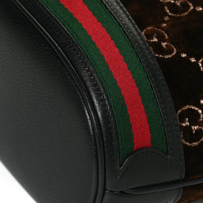 Gucci Velvet GG Monogram Textured Calfskin Web Bucket Bag Brown Black 11 of 12