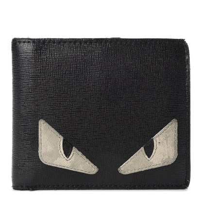 Fendi Vitello Elite Monster Eyes Inlay Bi-Fold Wallet Asfalto Blue 1 of 9