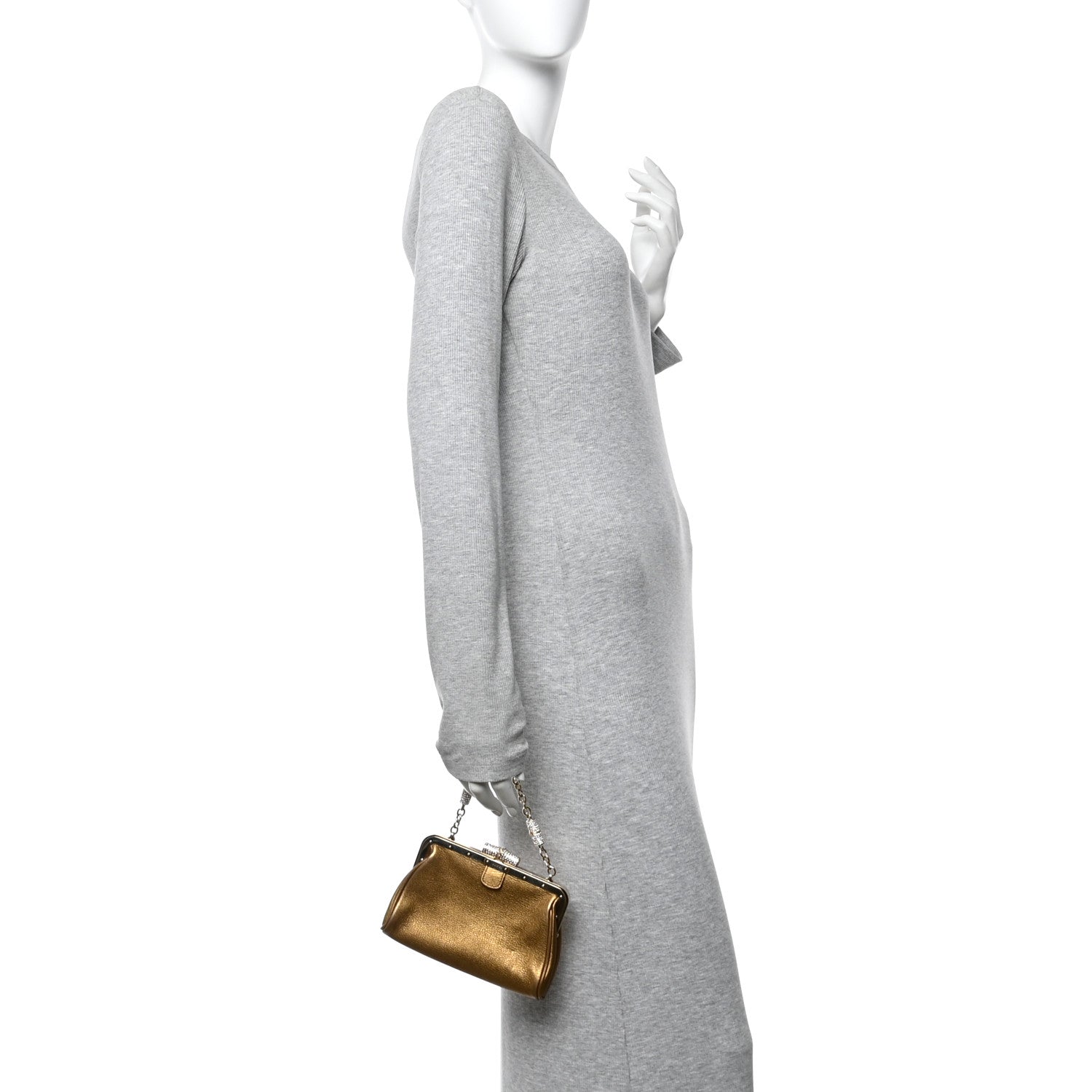 Gucci Metallic Grained Calfskin Crystal Frame Evening Bag Bronze 2 of 14