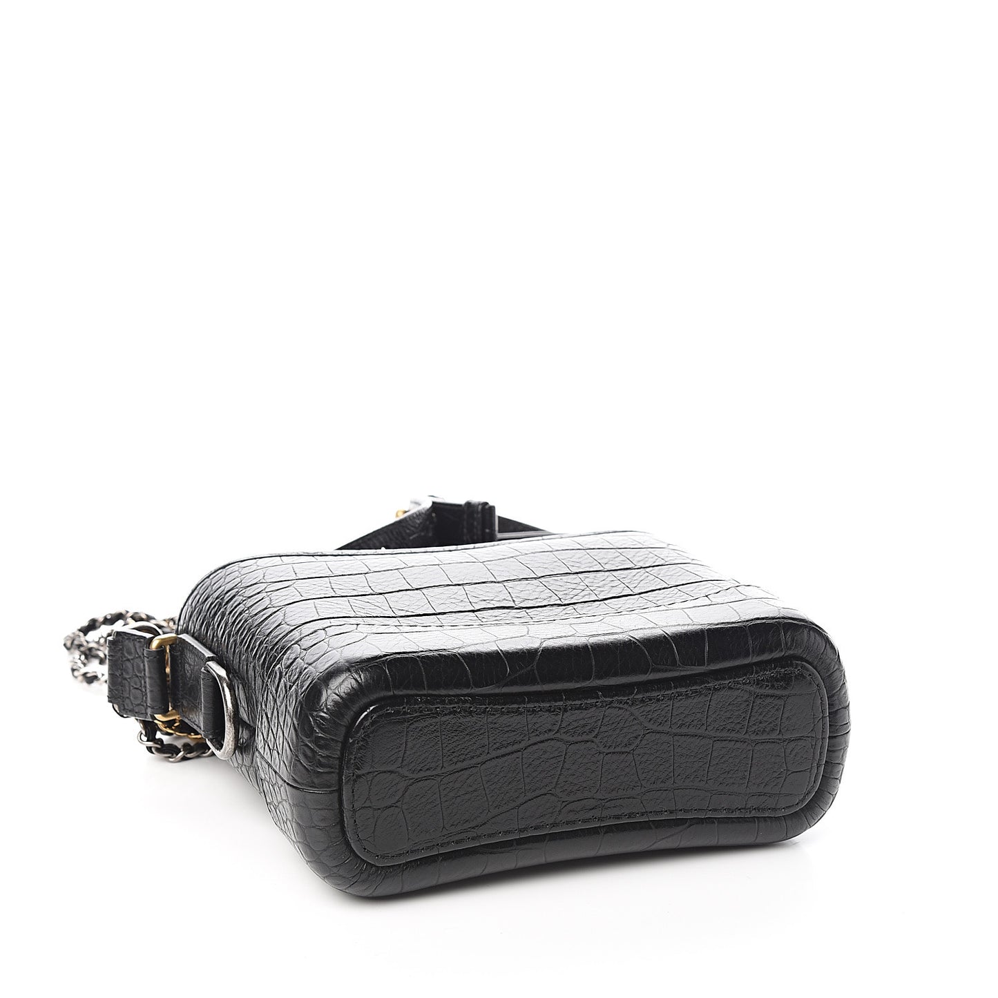Calfskin Crocodile Embossed Small Gabrielle Cocodile Hobo Black