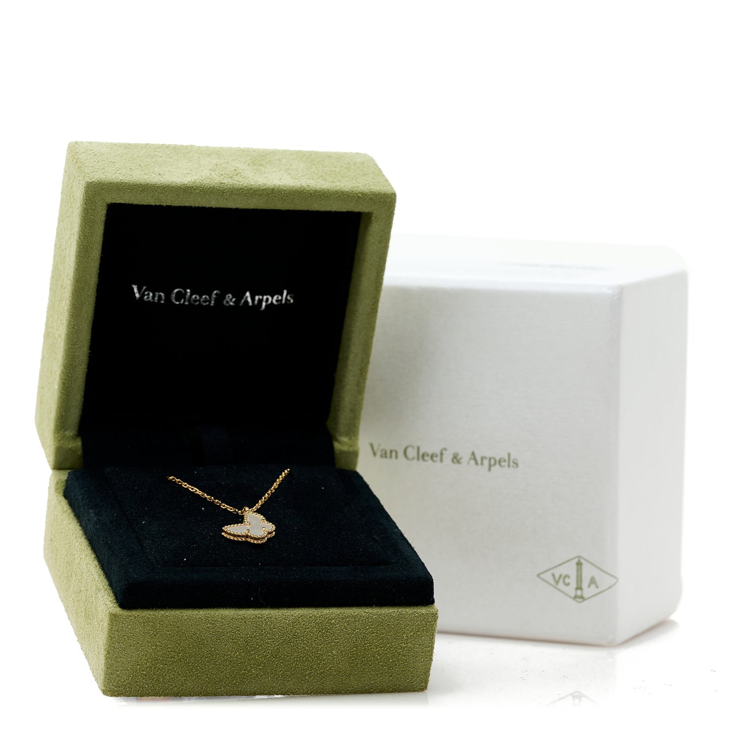 18K Yellow Gold Mother of Pearl Sweet Alhambra Butterfly Pendant Necklace