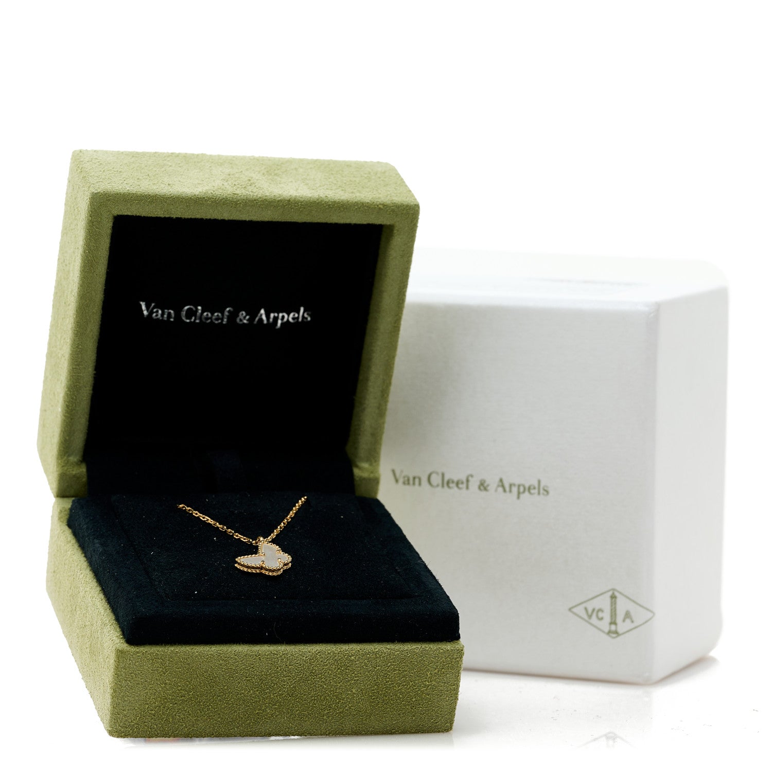 Van Cleef & Arpels 18K Yellow Gold Mother of Pearl Sweet Alhambra Butterfly Pendant Necklace 5 of 6