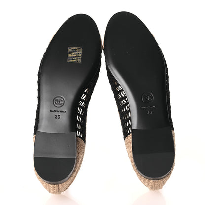 Chanel Raffia Cap Toe Ballerina Flats 36 Black Beige 6 of 10
