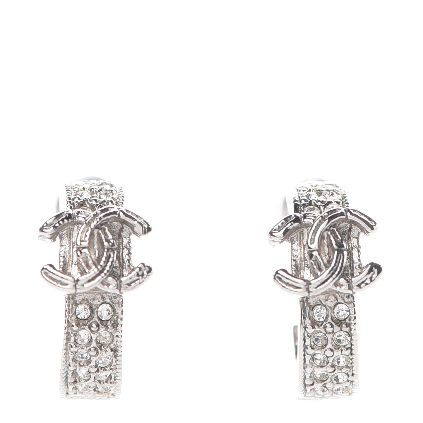 Crystal CC Hoop Earrings Silver