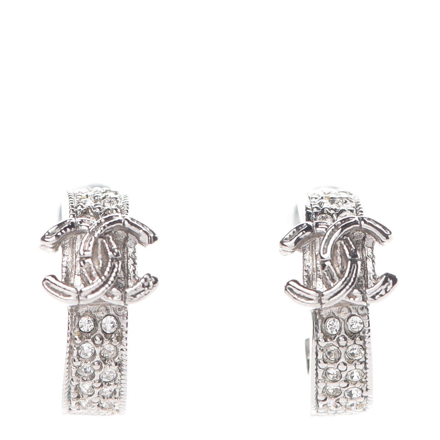 Chanel Crystal CC Hoop Earrings Silver 1 of 5