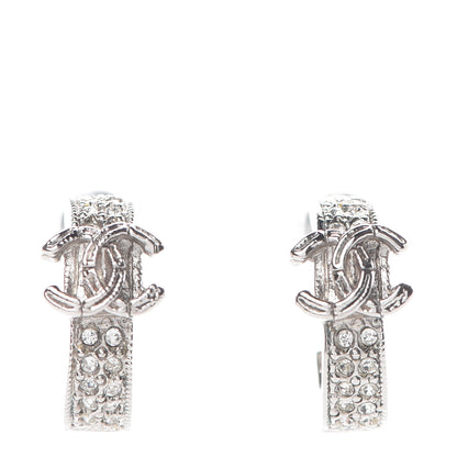 Chanel Crystal CC Hoop Earrings Silver 1 of 5