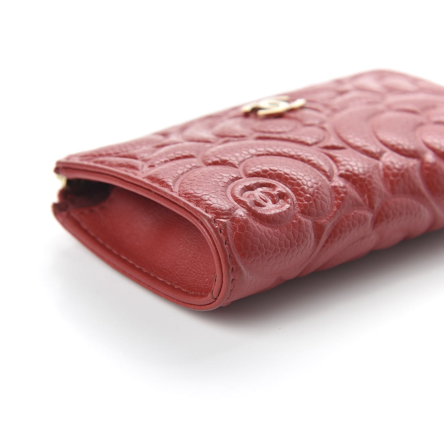 Caviar Camellia Embossed Key Holder Case Red