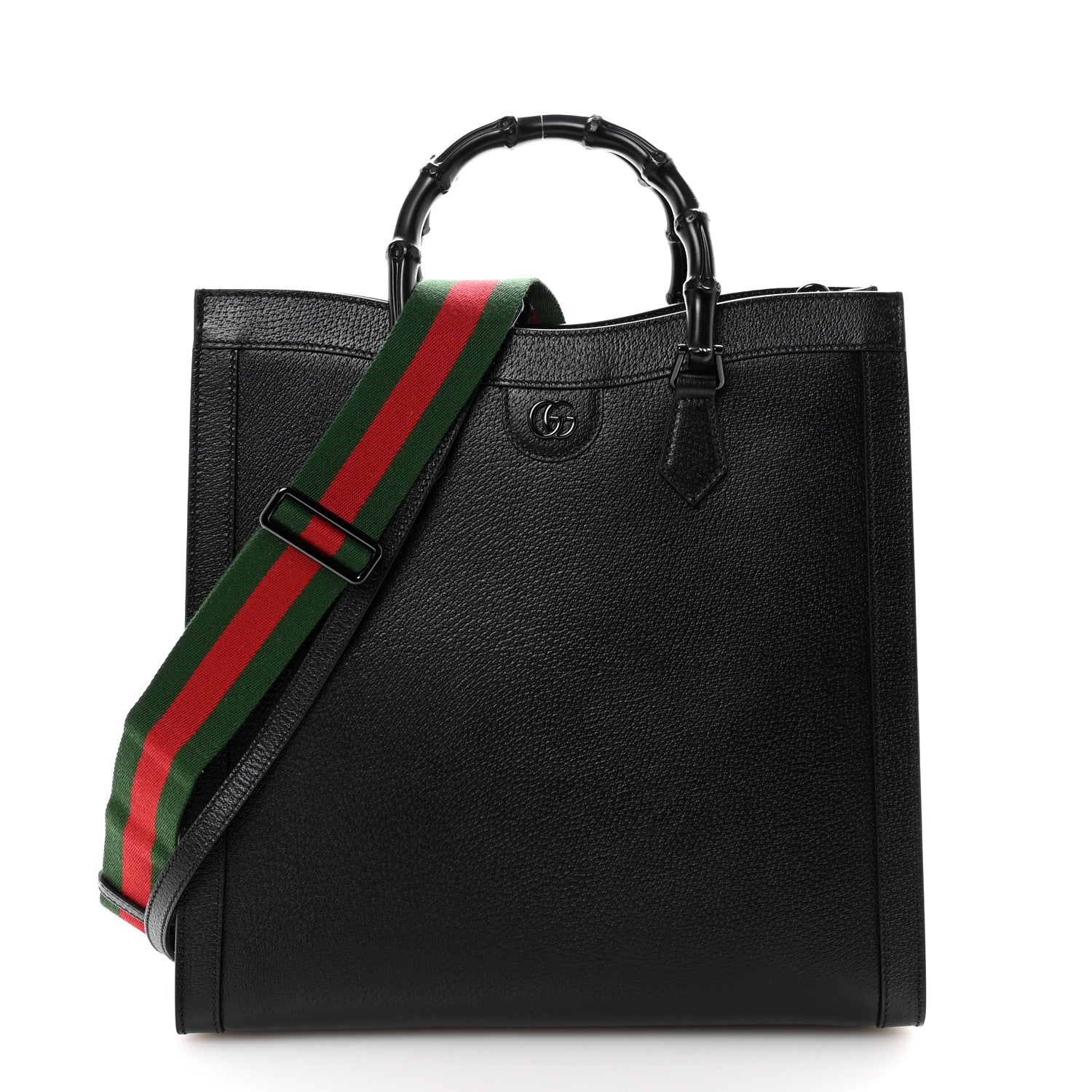 Gucci Textured Dollar Calfskin Web Monochrome Large Diana Tote Bag Black 1 of 10