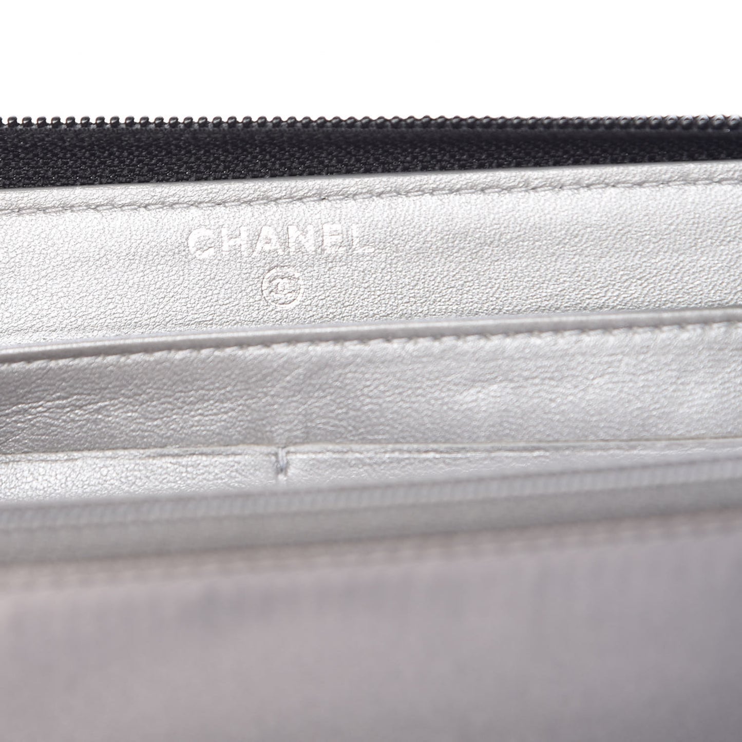 Lambskin Camellia Embossed Large Zip Around Gusset Wallet Black