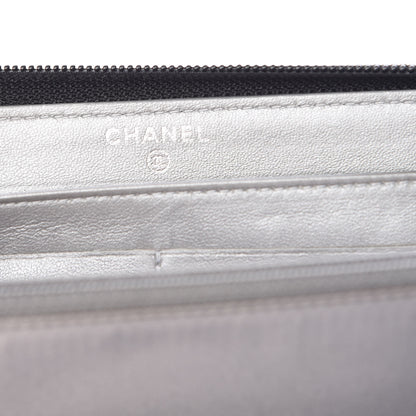 Chanel Lambskin Camellia Embossed Large Zip Around Gusset Wallet Black 6 of 9