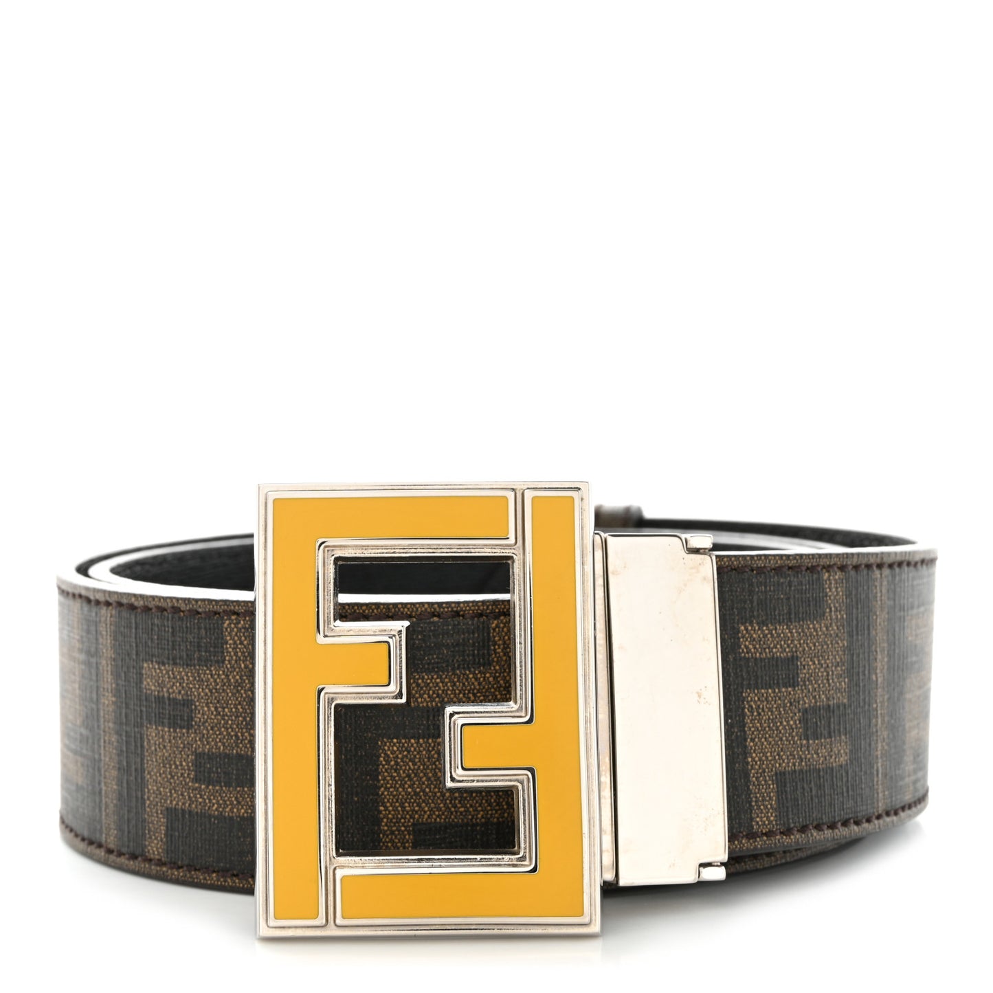 Cuoio Romano Glazed Fabric Enamel FF 1974 Reversible Belt Black Tobacco Yellow