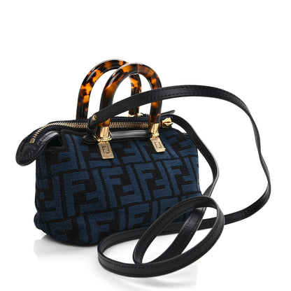 Fendi Chenille Vitello King Plexiglass FF Mini By The Way Top Handle Boston Bag Blue Black 3 of 10