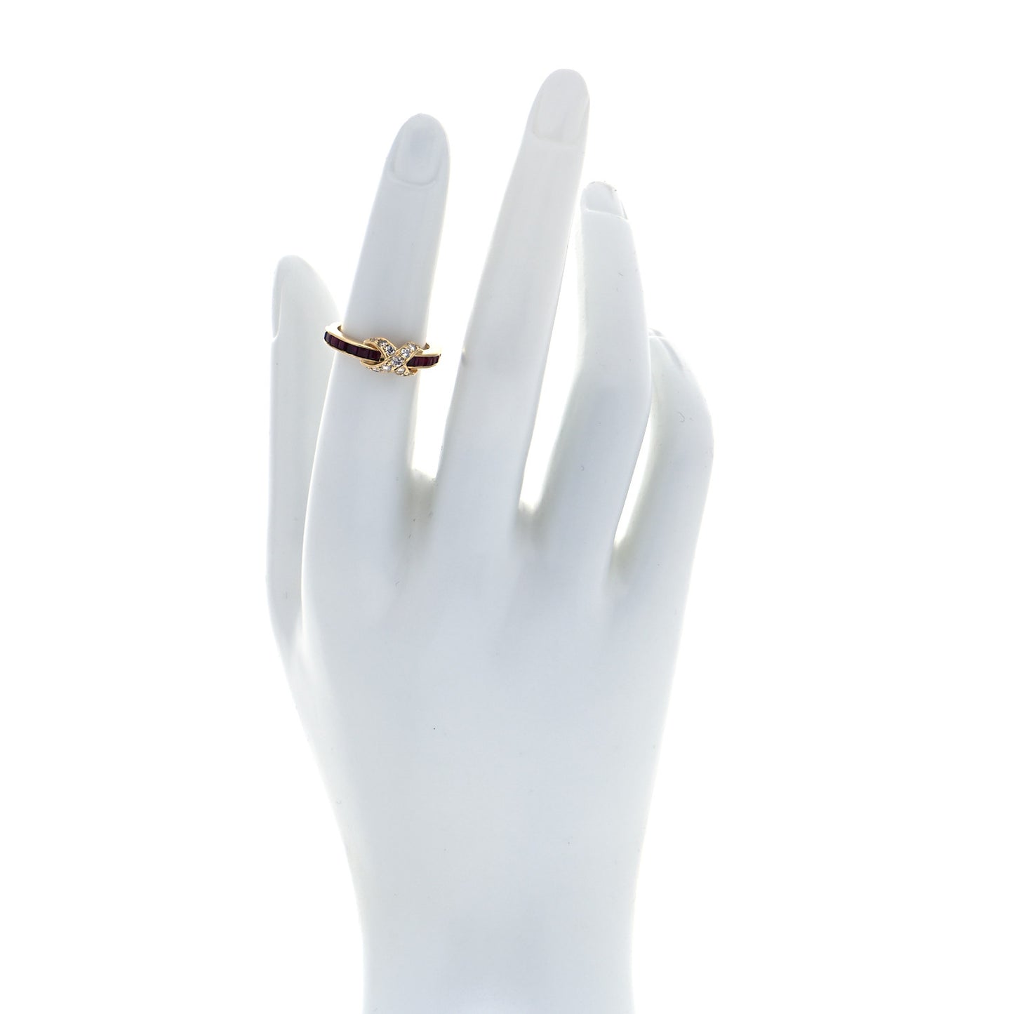 18K Yellow Gold Diamond Ruby X Ring 50 5.5