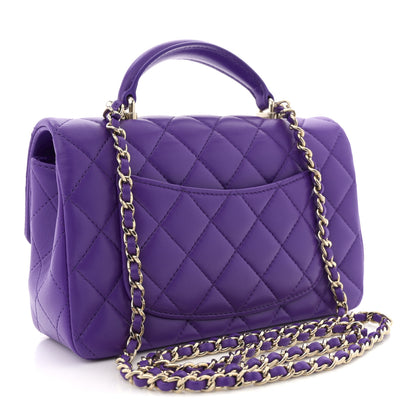 Chanel Lambskin Quilted Mini Top Handle Rectangular Flap Dark Purple 3 of 11