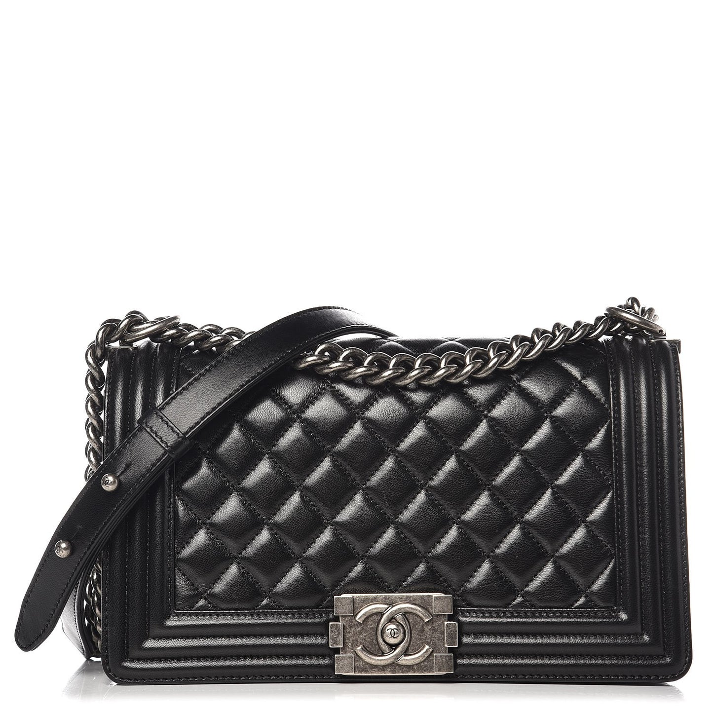 Lambskin Quilted Medium Boy Flap Black