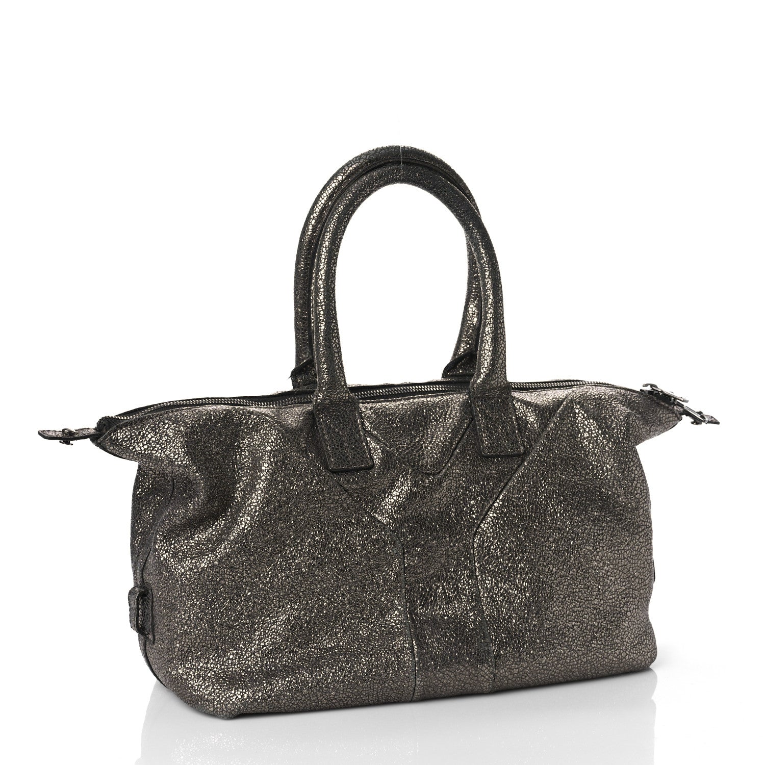 Saint Laurent Crackled Calfskin Small Volcano Easy Sac Silver 2 of 15