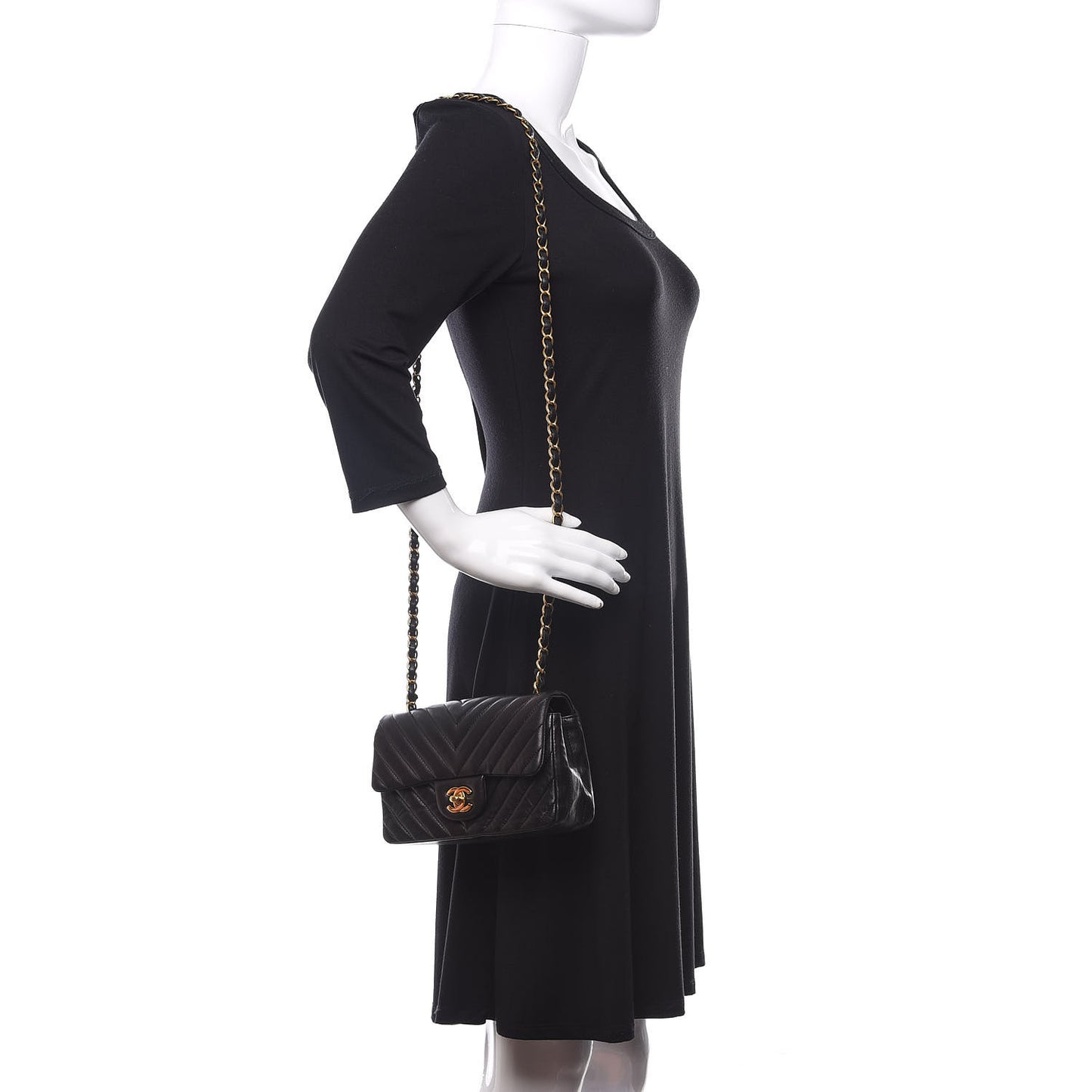 Lambskin Chevron Quilted Mini Rectangular Flap Black