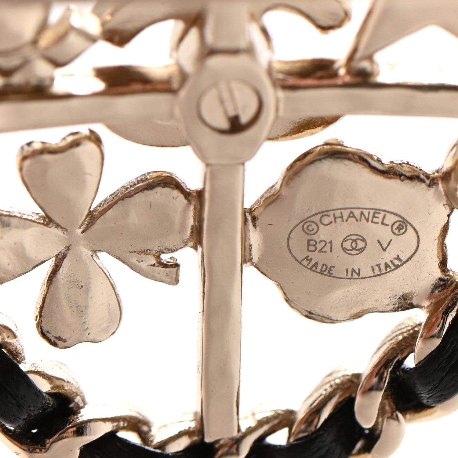 Chanel Lambskin Pearl Strass Sergeant Chanel Shield Brooch Gold 5 of 5