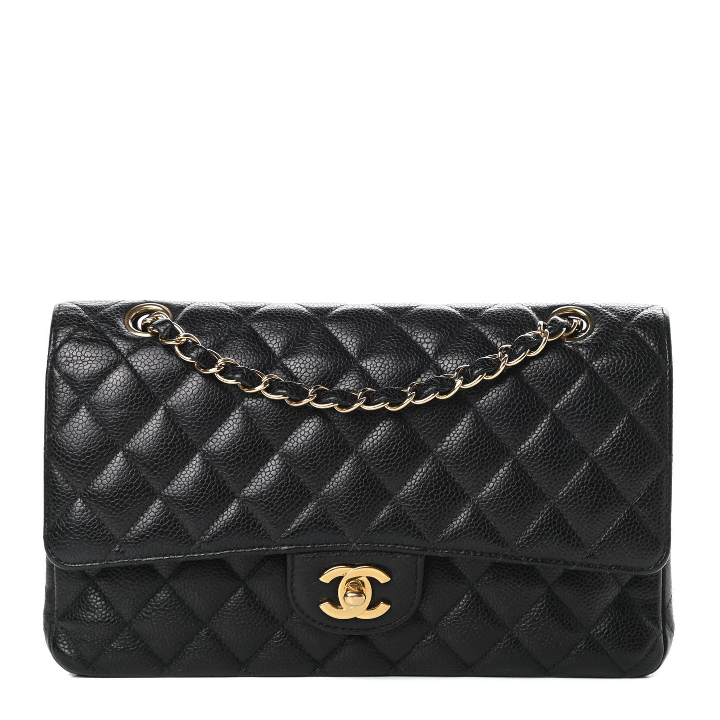 Caviar Quilted Medium Double Flap Black