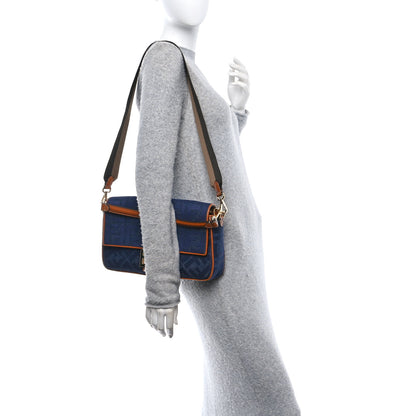 Fendi Denim Vitello King FF Embroidered Large Baguette Blue Cuoio 2 of 10