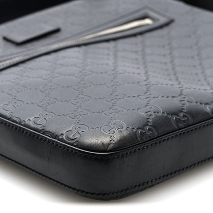 Gucci Guccissima Signature Medium Flat Messenger Bag Black 9 of 10