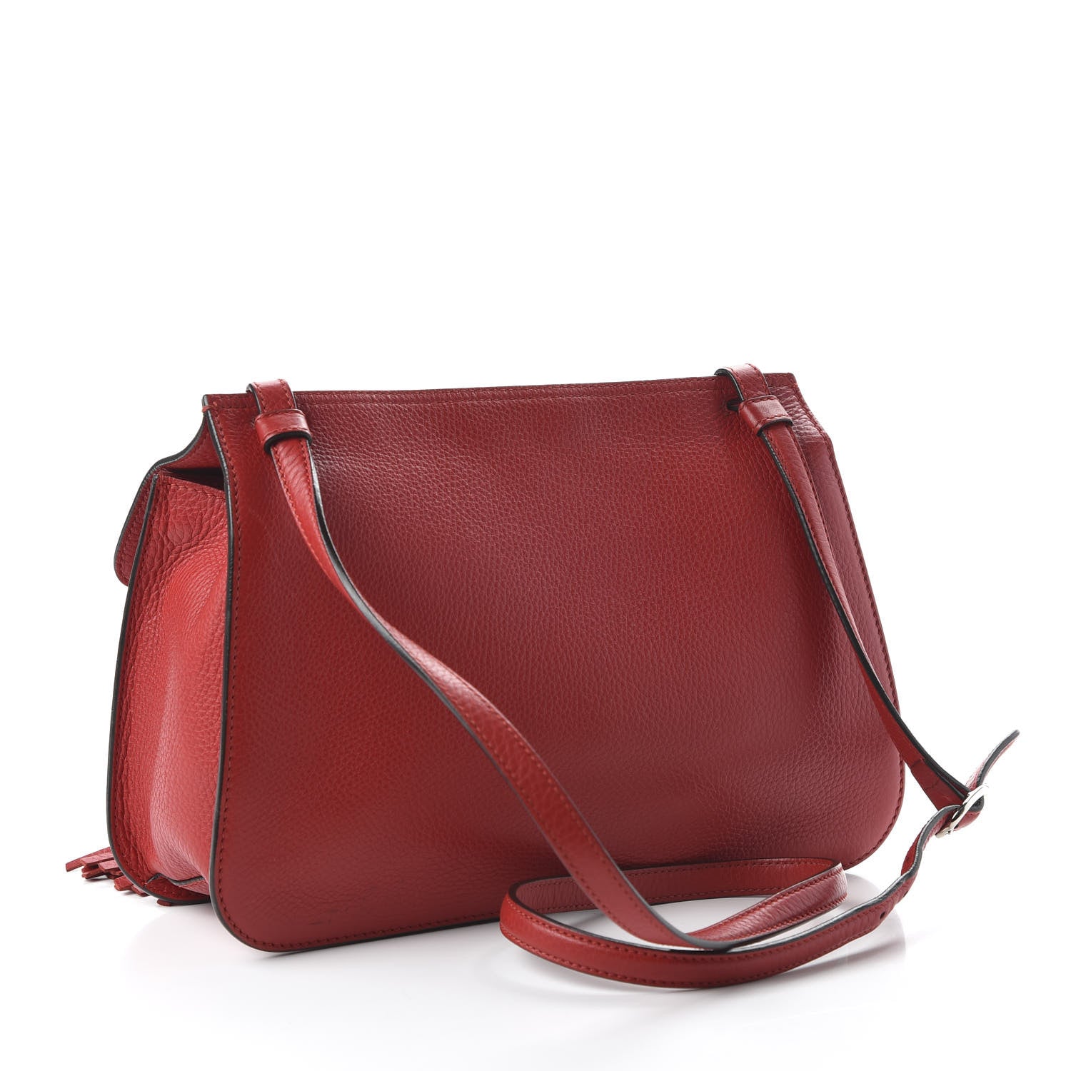 Gucci Pebbled Calfskin Medium Bamboo Daily Flap Shoulder Bag Red 3 of 9