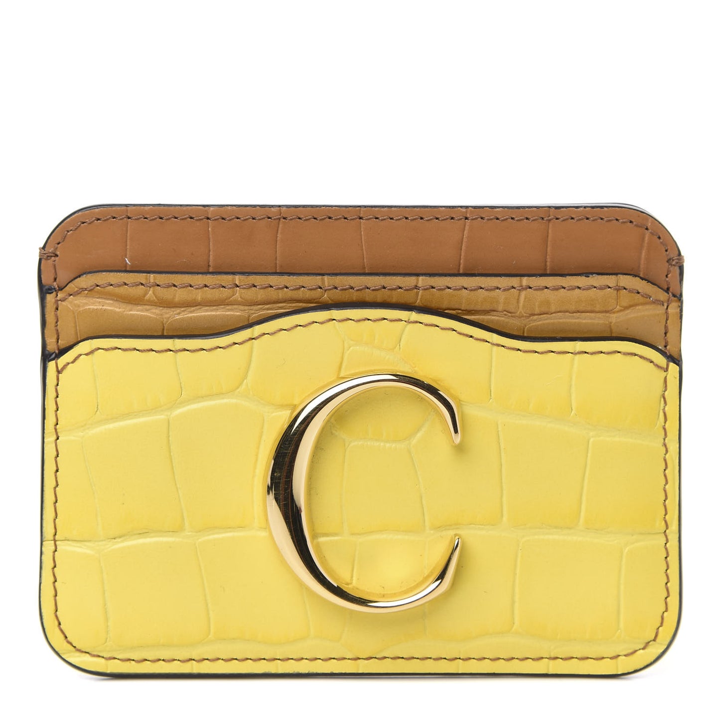 Crocodile Embossed Calfskin C Card Holder Joyful Yellow Tricolor