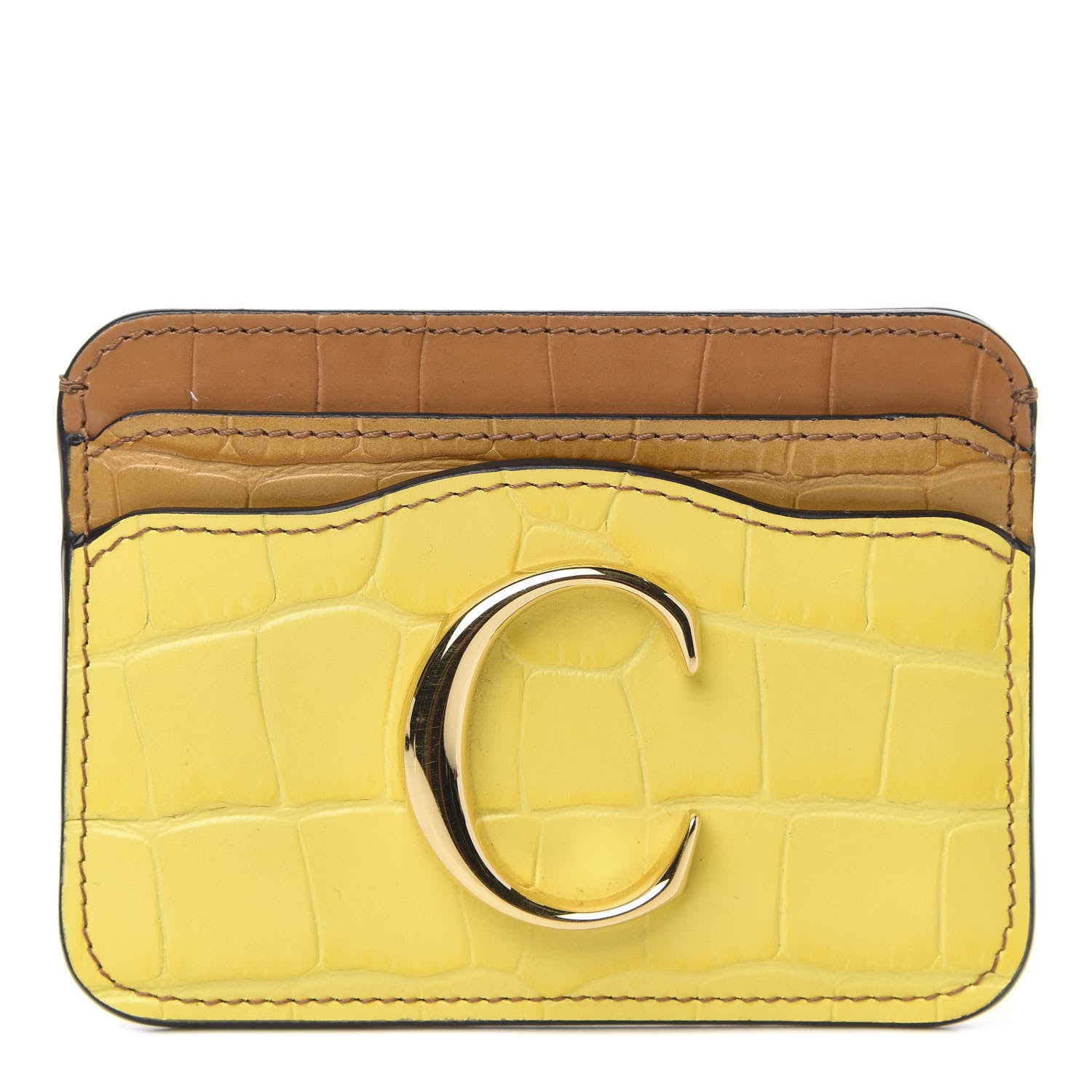 Chloe Crocodile Embossed Calfskin C Card Holder Joyful Yellow Tricolor 1 of 8
