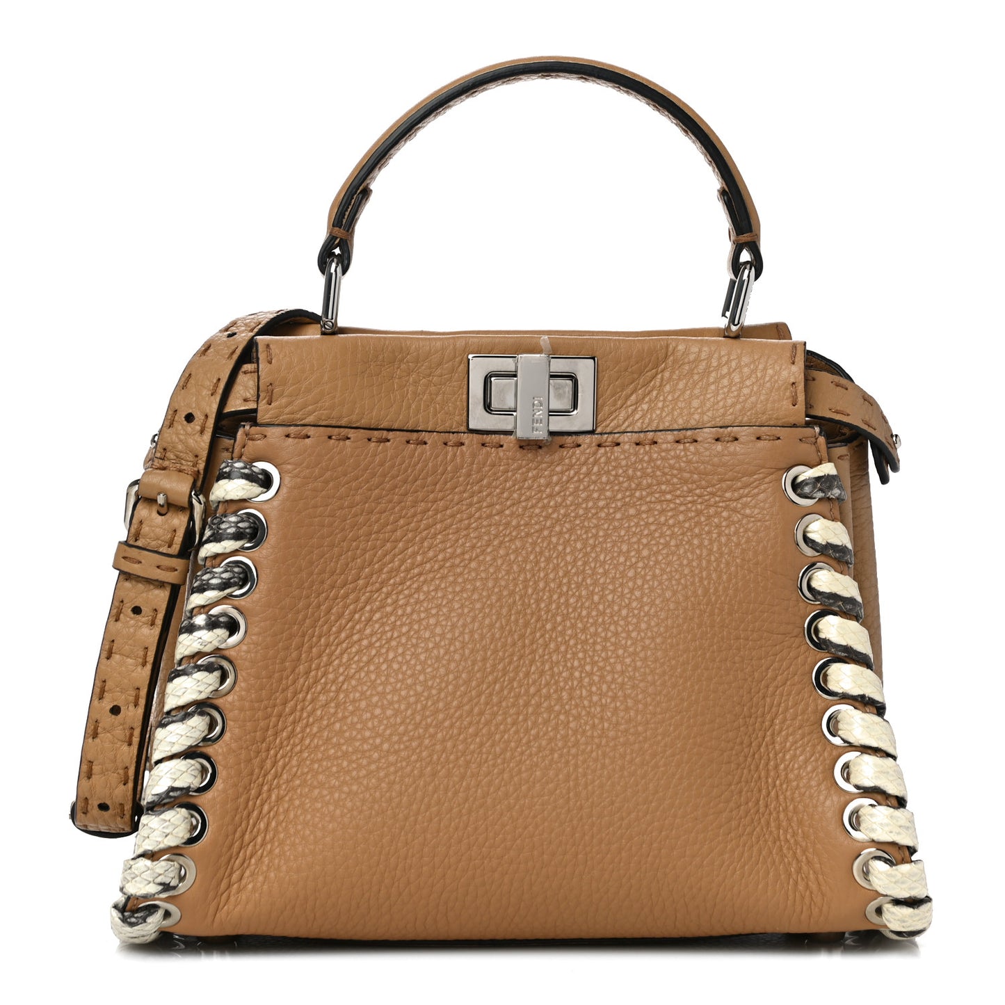 Cuoio Romano Selleria Elaphe Lace Up Mini Peekaboo Iconic Satchel Miele Scuro Natural