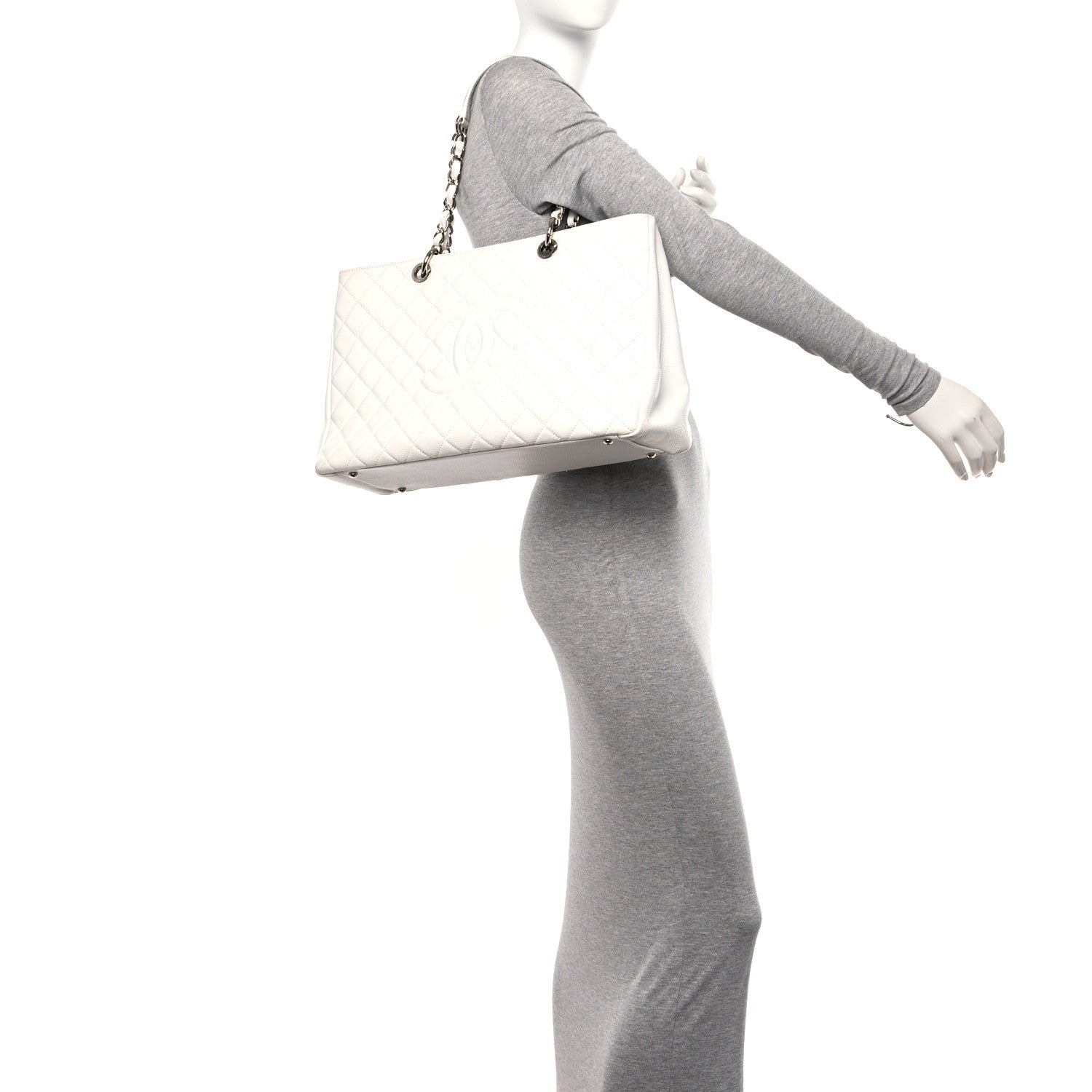 Chanel Caviar Quilted XL Grand Shopping Tote GST White 2 of 11
