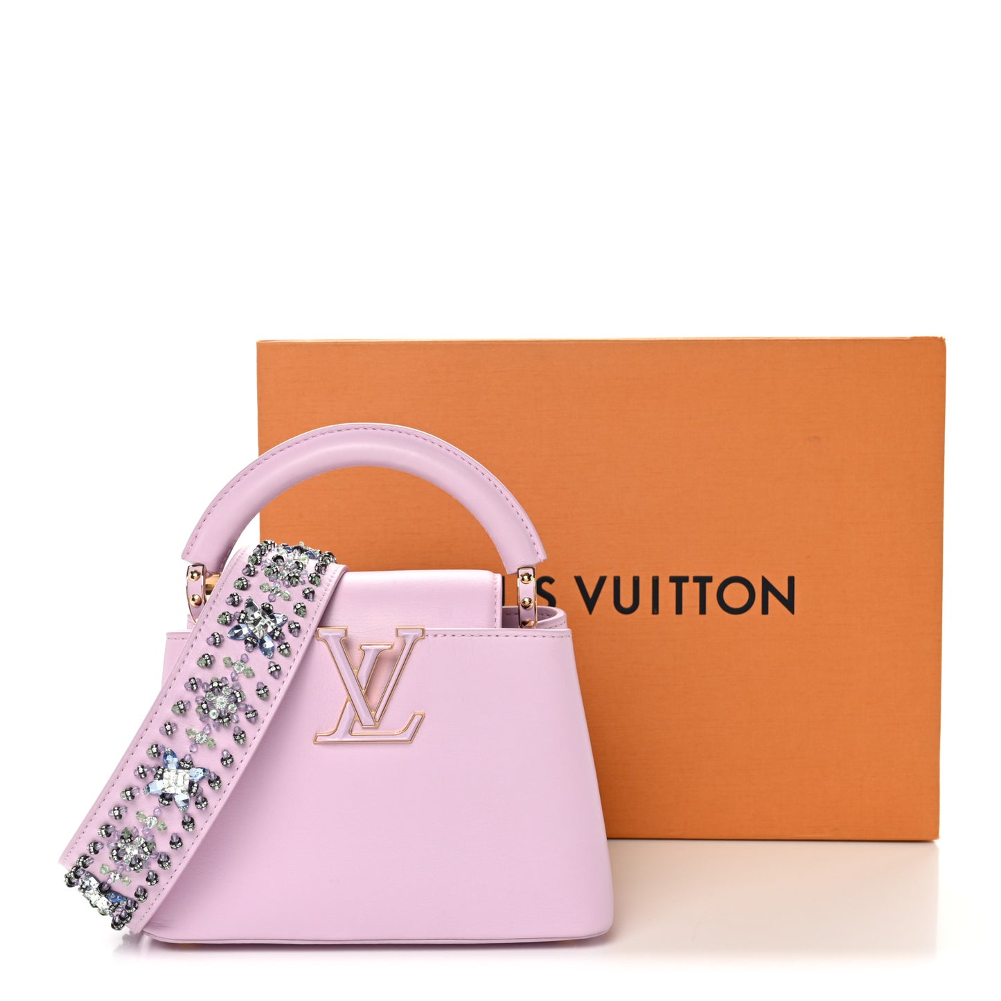 Smooth Calfskin Swarovski Crystal Mini Capucines Wisteria Purple