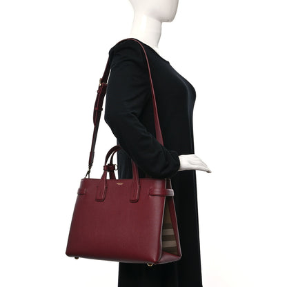 Burberry Grainy Calfskin House Check Medium Banner Tote Crimson 2 of 9