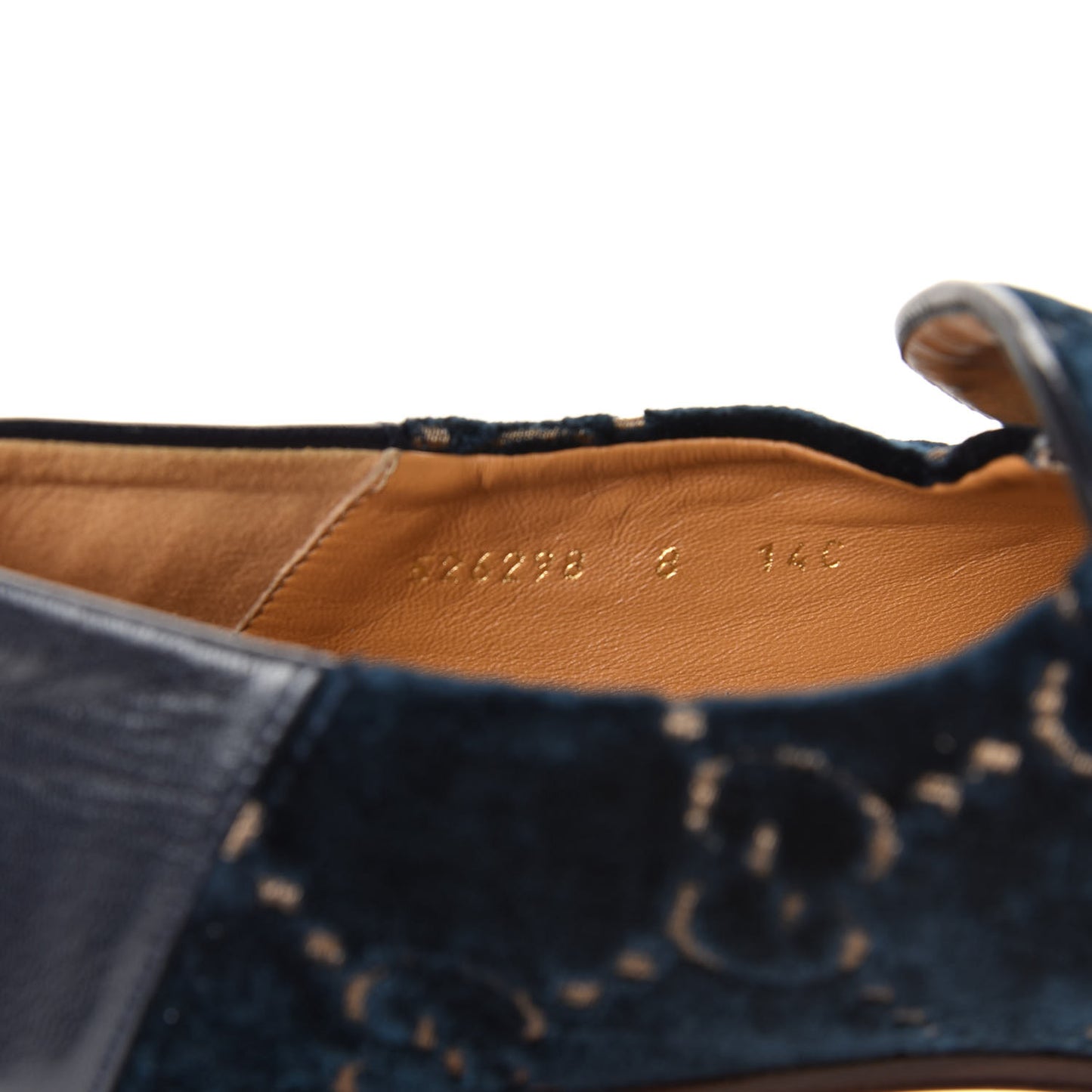 Velvet GG Monogram Goatskin Mens Horsebit Loafers 8 Blue Beige