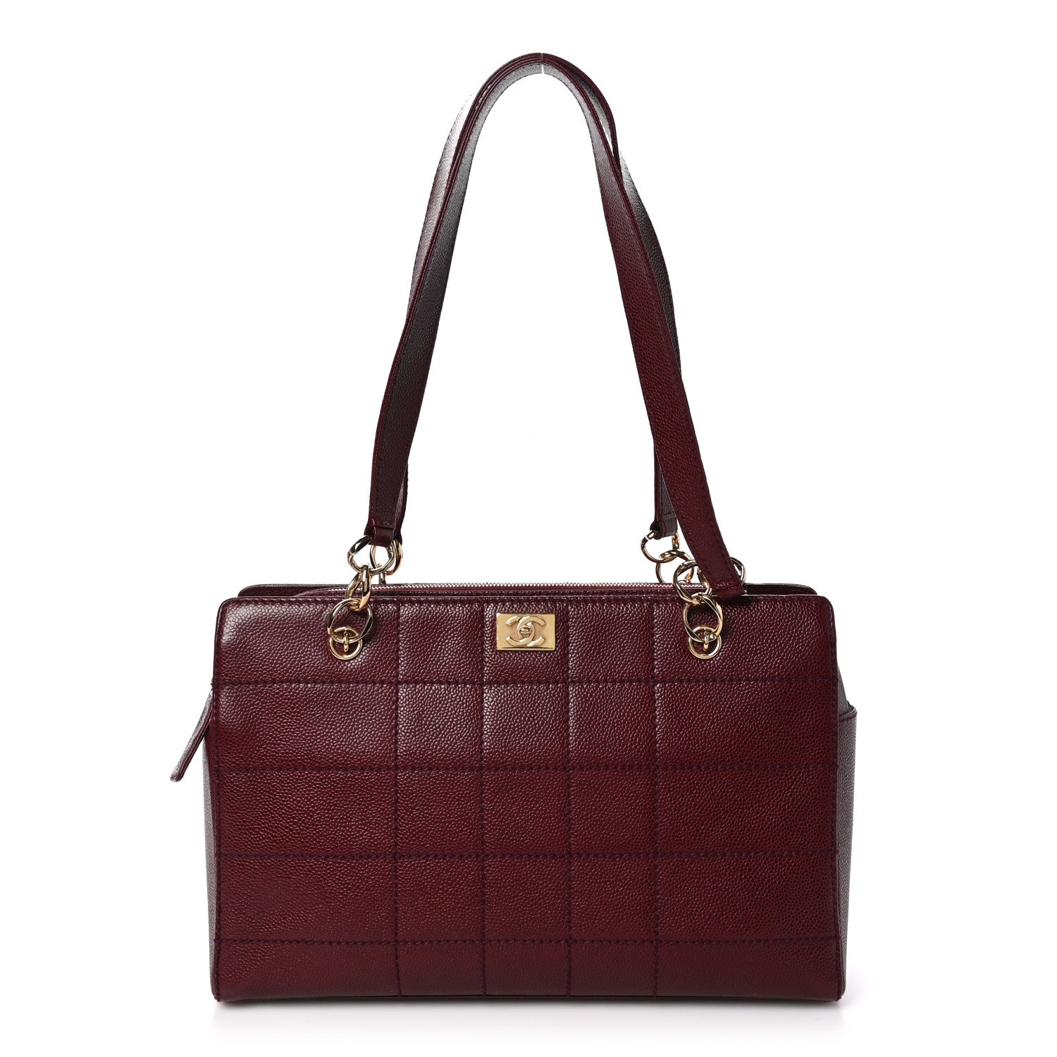 Chanel Caviar Stitched Chocolate Bar Shopping Tote Red 1 of 10