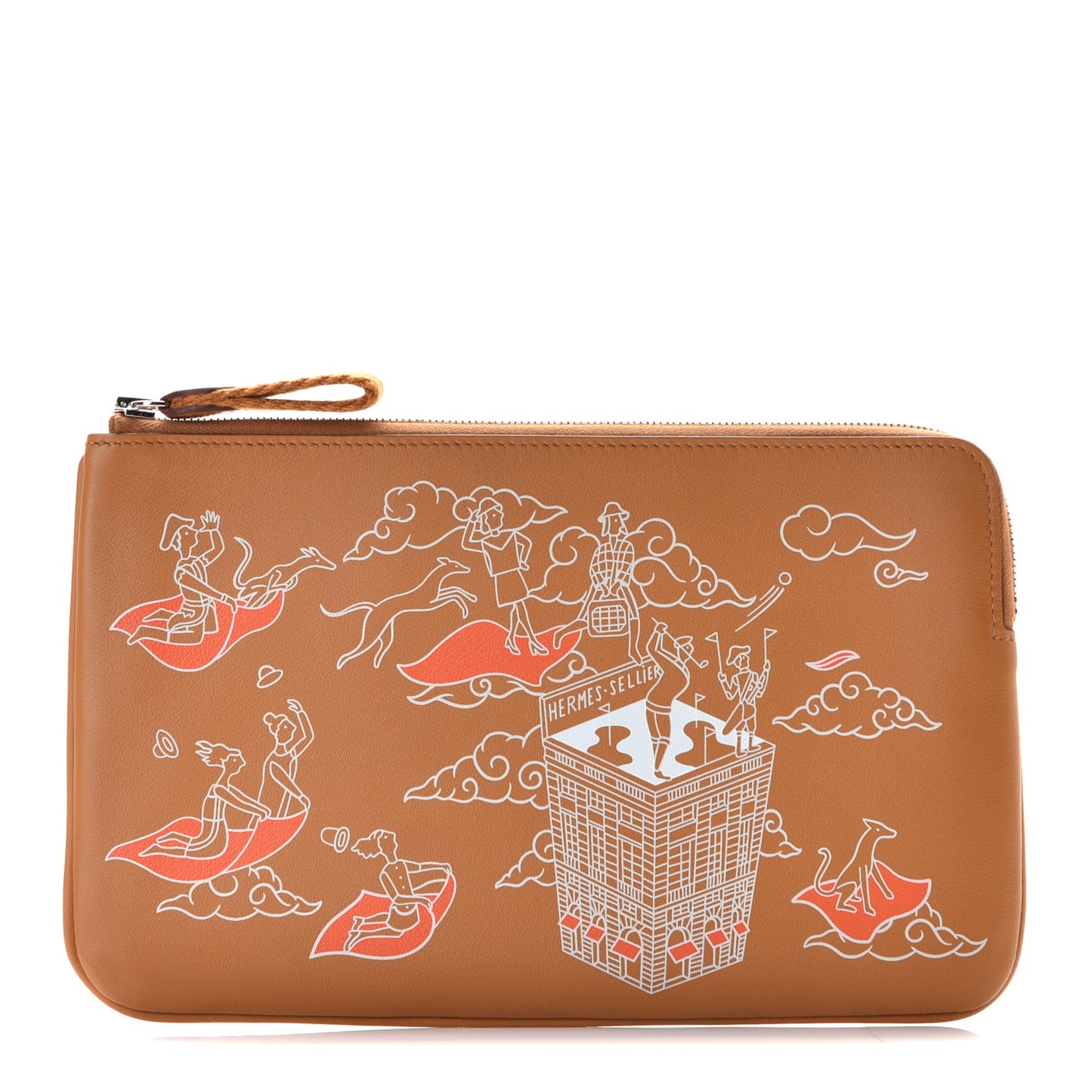 Swift Carre L'Epopee d'Hermes Long Pocket Pouch Sesame White Caramel