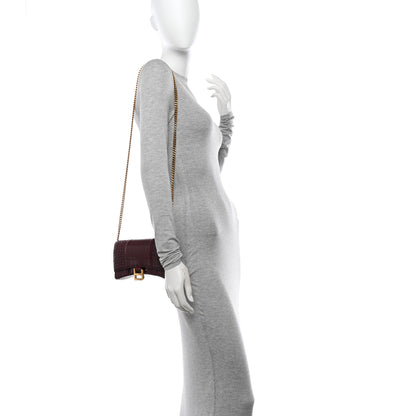 Balenciaga Shiny Calfskin Crocodile Embossed Hourglass Chain Bag Dark Red 2 of 11