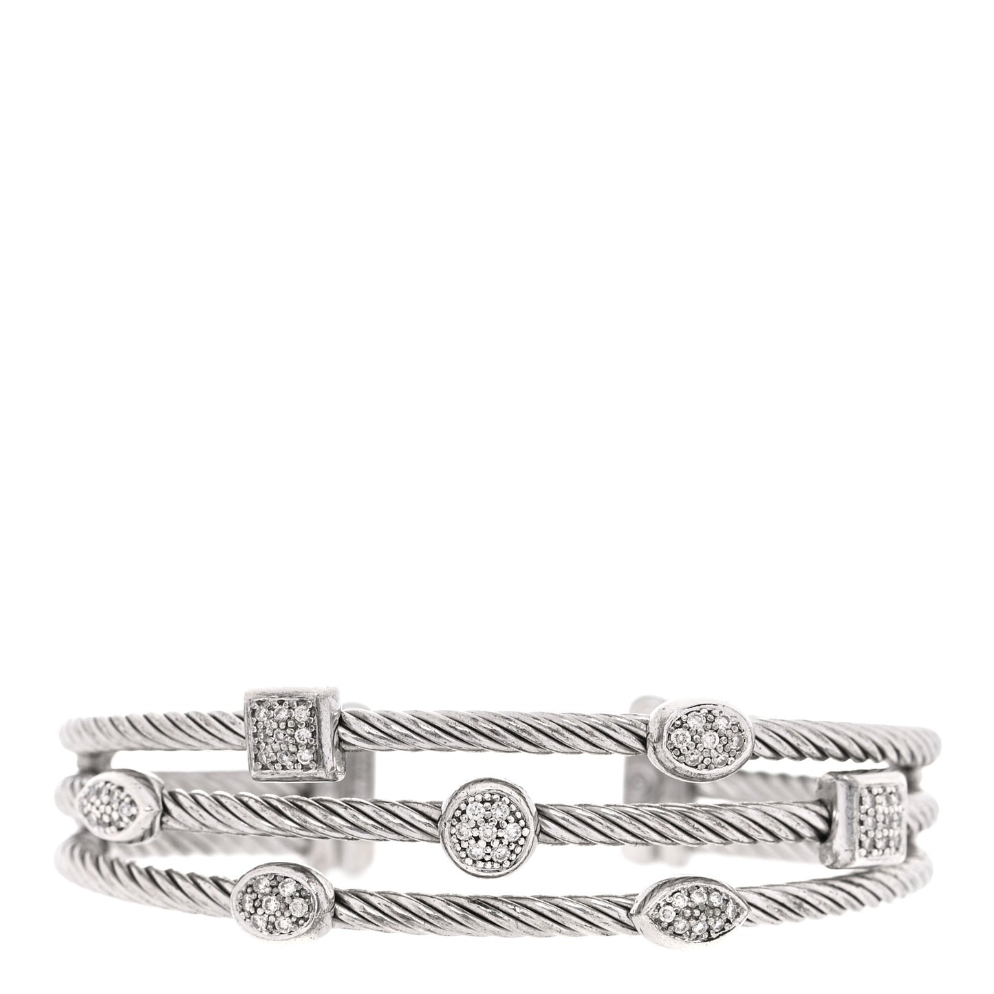 Sterling Silver Diamond Three Row Confetti Cuff Bracelet
