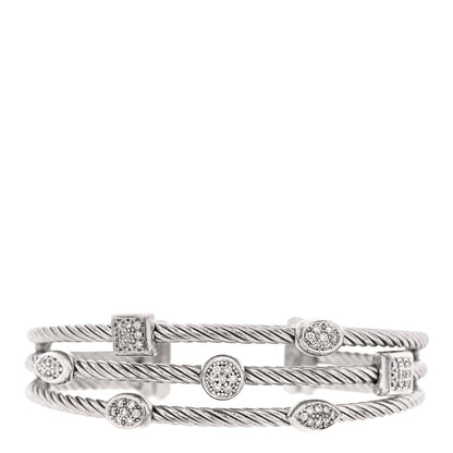 David Yurman Sterling Silver Diamond Three Row Confetti Cuff Bracelet 1 of 5