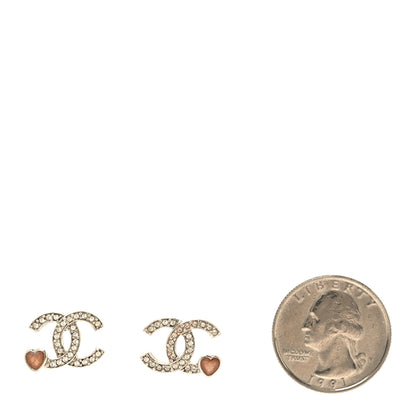 Chanel Metal Crystal CC Heart Earrings Silvery Pink 2 of 6