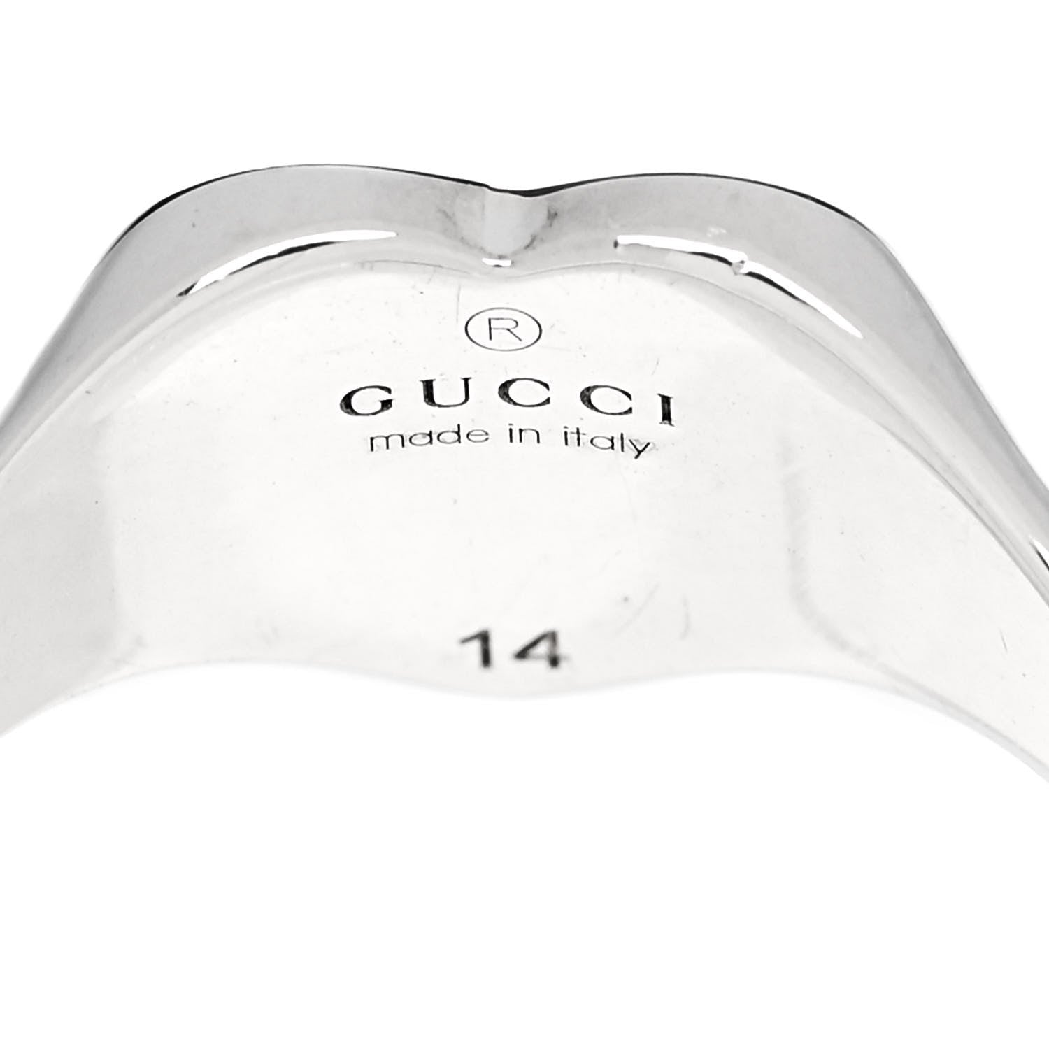 Gucci Sterling Silver Enamel GG Heart Ring 54 6.75 Blue 4 of 5