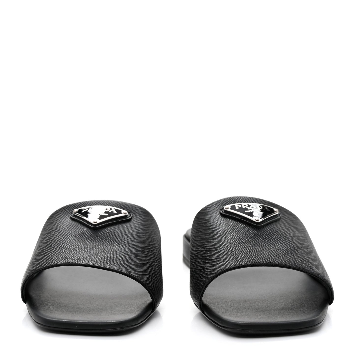 Saffiano Metal Triangle Logo 10mm Slide Sandals 39 Black