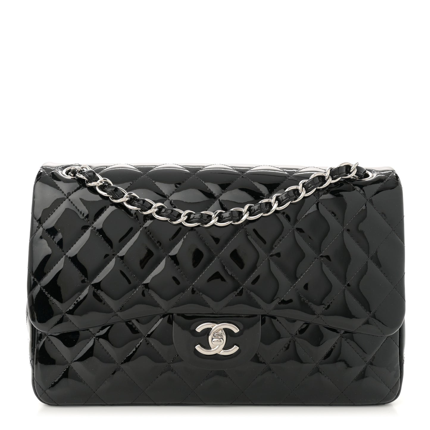 Patent Quilted Jumbo Double Flap Black