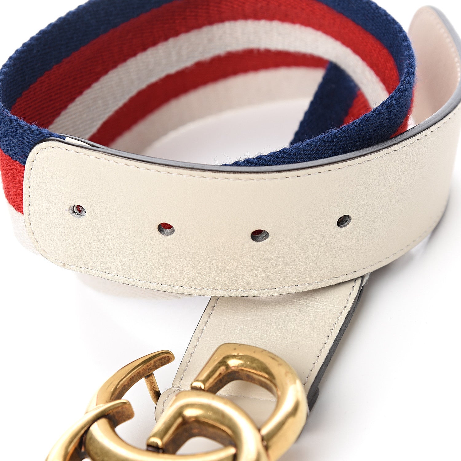 Gucci Nylon Calfskin Sylvie Web Double G 40mm Belt 80 32 Mystic White Hibiscus Red Maritime 4 of 5