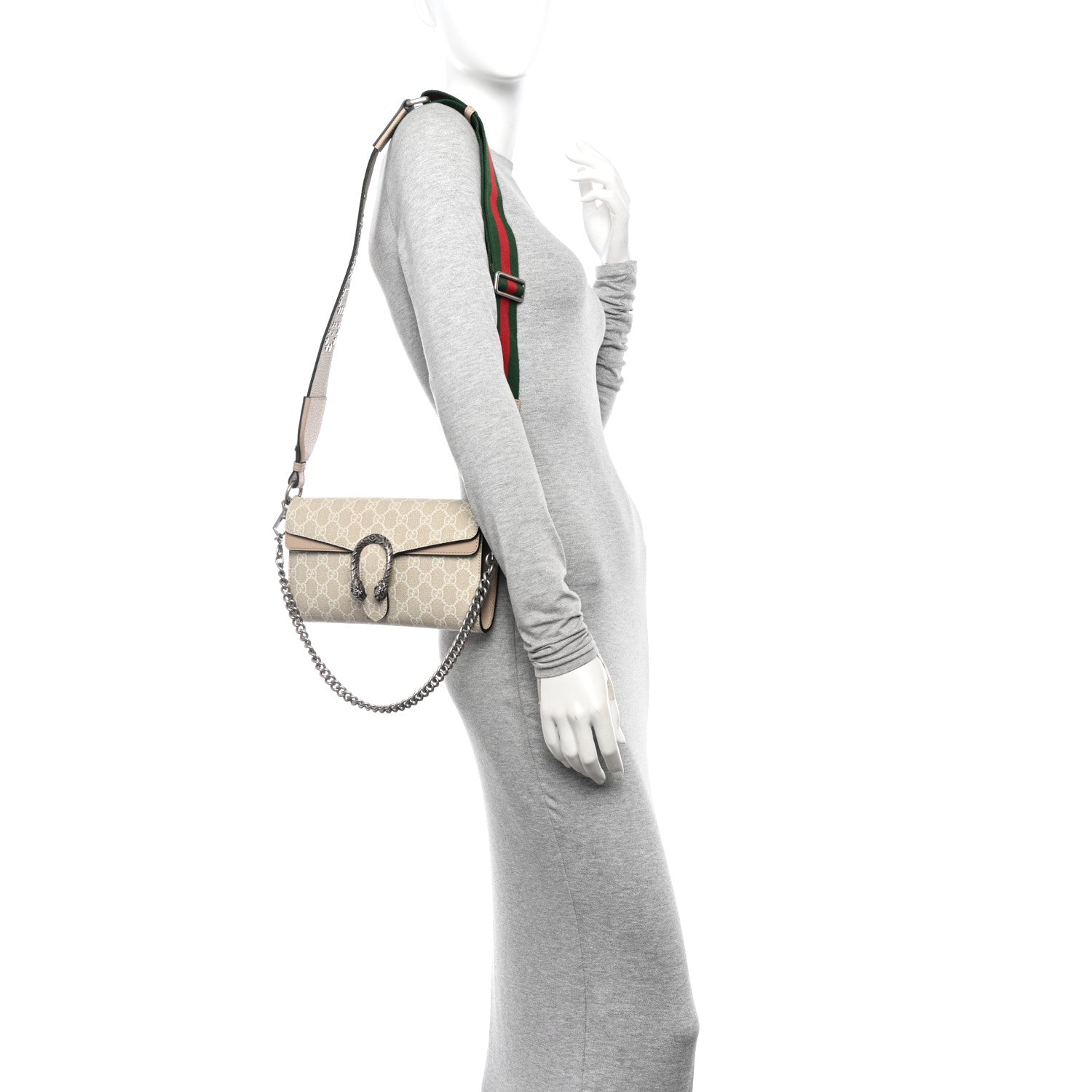 Gucci GG Supreme Monogram Textured Dollar Calfskin Dionysus Small Shoulder Bag Beige Mystic White Oatmeal 2 of 10
