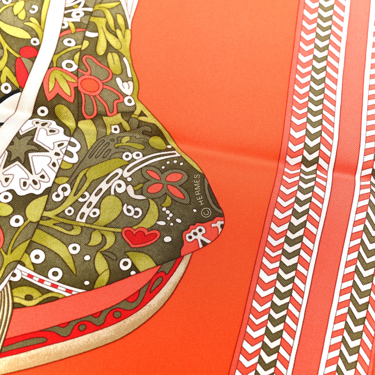 Hermes Silk Selle Des Steppes Scarf 90 Orange Kaki Corail 4 of 5