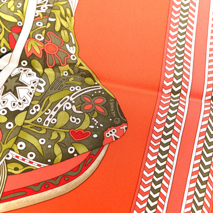 Hermes Silk Selle Des Steppes Scarf 90 Orange Kaki Corail 4 of 5