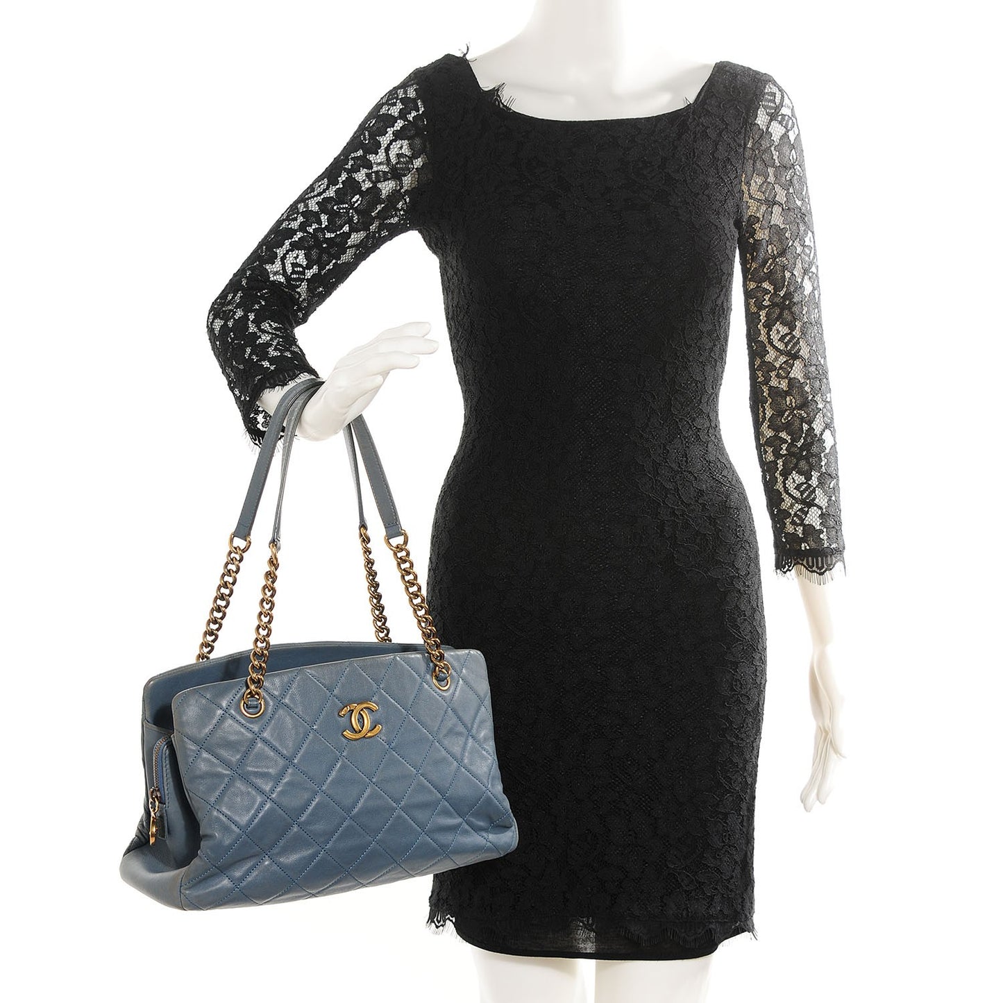 Calfskin Quilted Small CC Crown Tote Blue